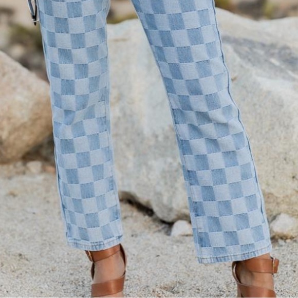 PINK LILY | Checkered Straight Jeans - Picture 5 of 16